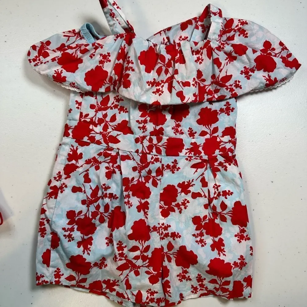 EUC Toddler Girls Lot of Romper & Short Set - Summer July 4th Ruffle Shorts - 2T